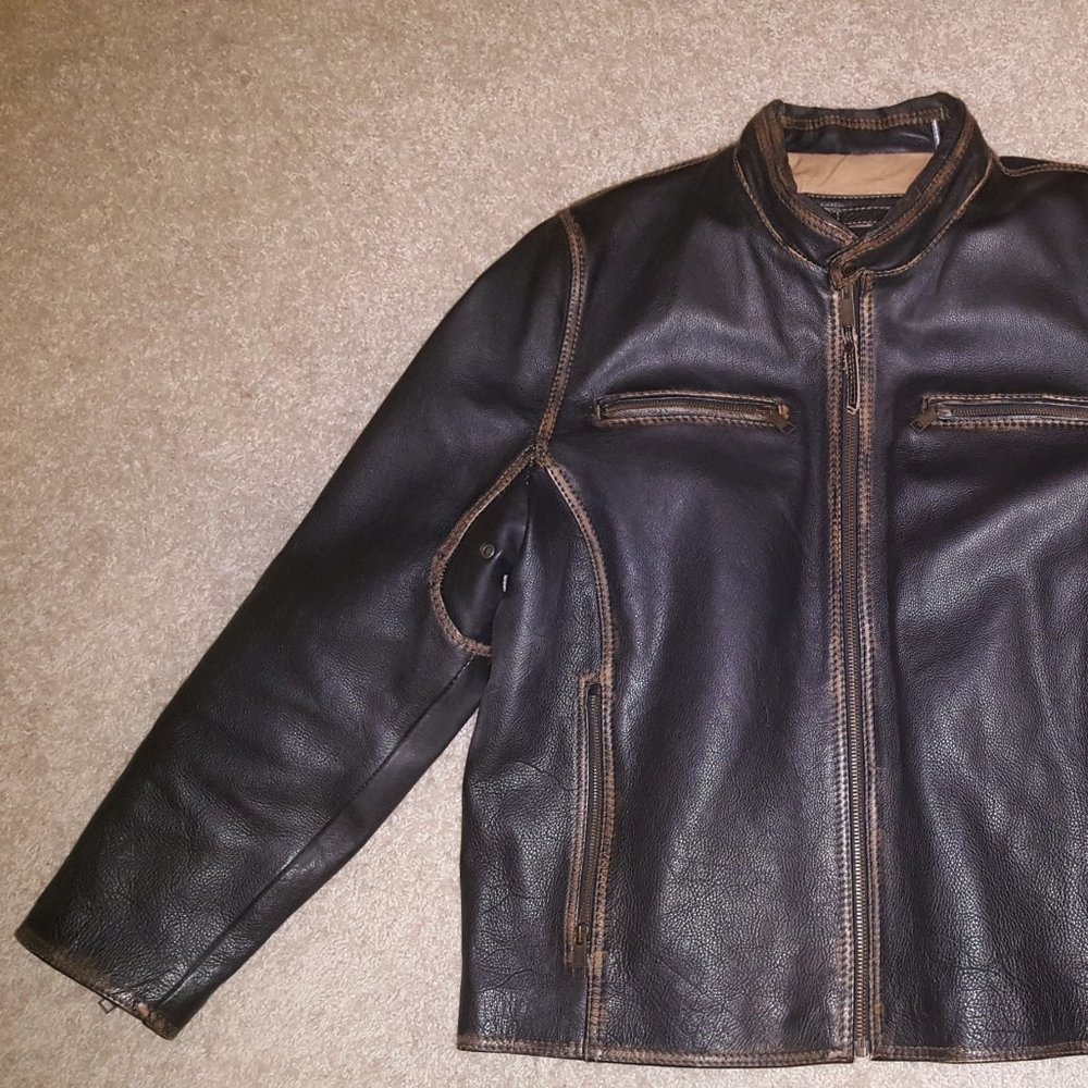 Andrew Marc Cuervo Distressed Calf Leather Moto